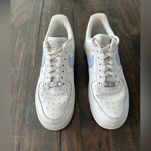 Nike AF 1 White and Light Blue Sneakers